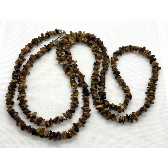 Vintage Tiger's Eye‎ Stone Single Strand 40'' Necklace Sterling 925 Silver 66g - Picture 3 of 6